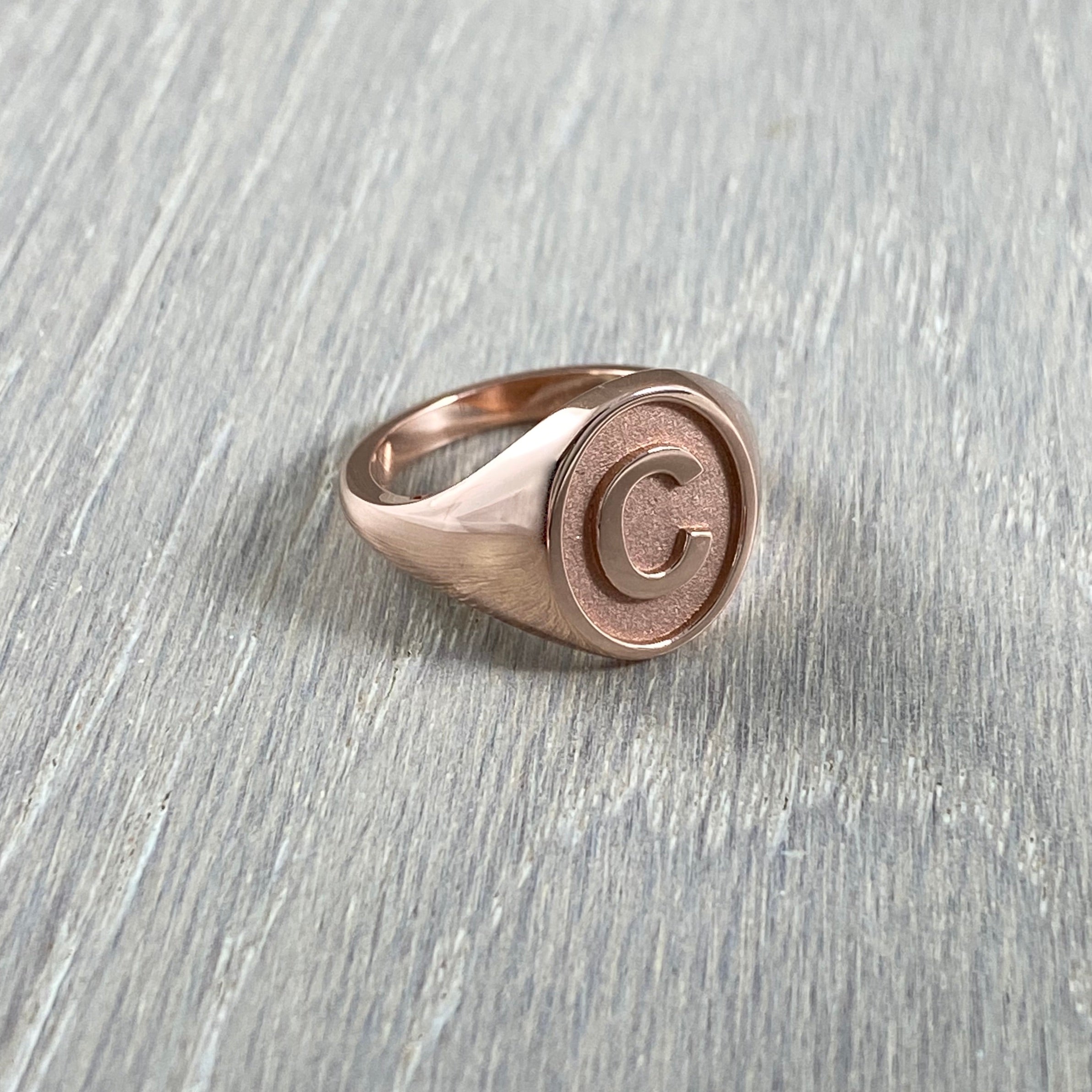 C - Alphabet Signet Ring A - Z - 9 Carat Rose Gold Signet Ring
