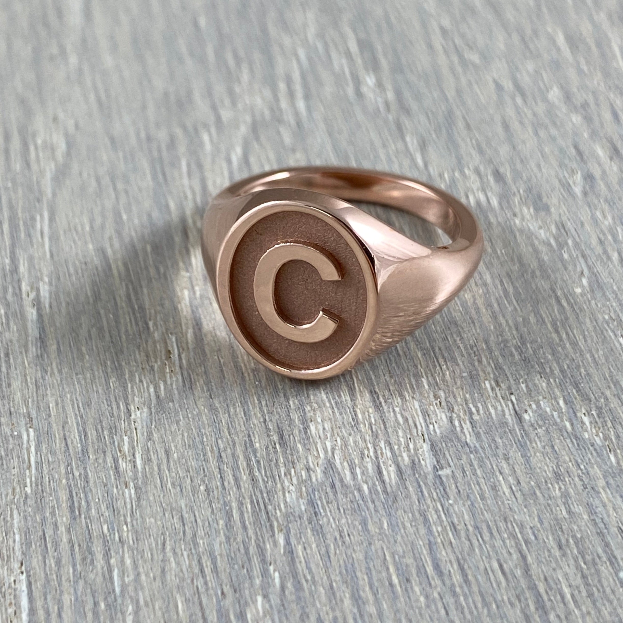 C - Alphabet Signet Ring A - Z - 9 Carat Rose Gold Signet Ring