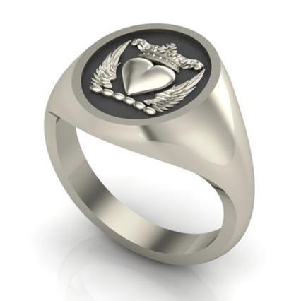 Winged Heart with Crown - Oxidised Sterling Silver