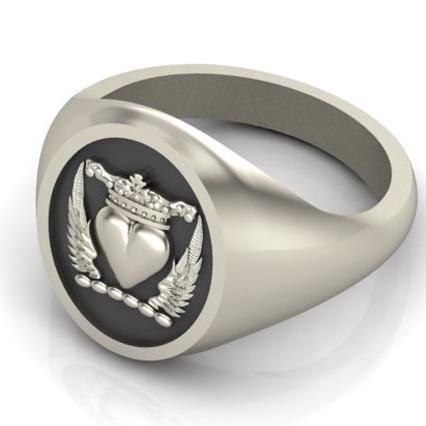 Winged Heart with Crown - Oxidised Sterling Silver