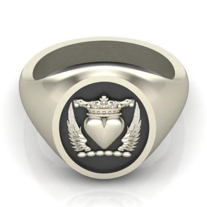 Winged Heart with Crown - Oxidised Sterling Silver