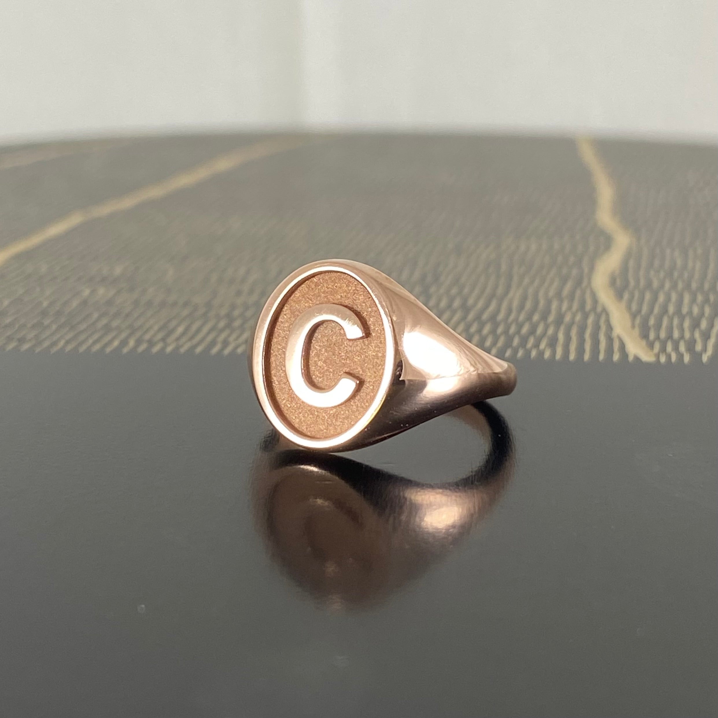 D - Z - Alphabet Signet Ring A - Z -  9 Carat Rose Gold Signet Ring