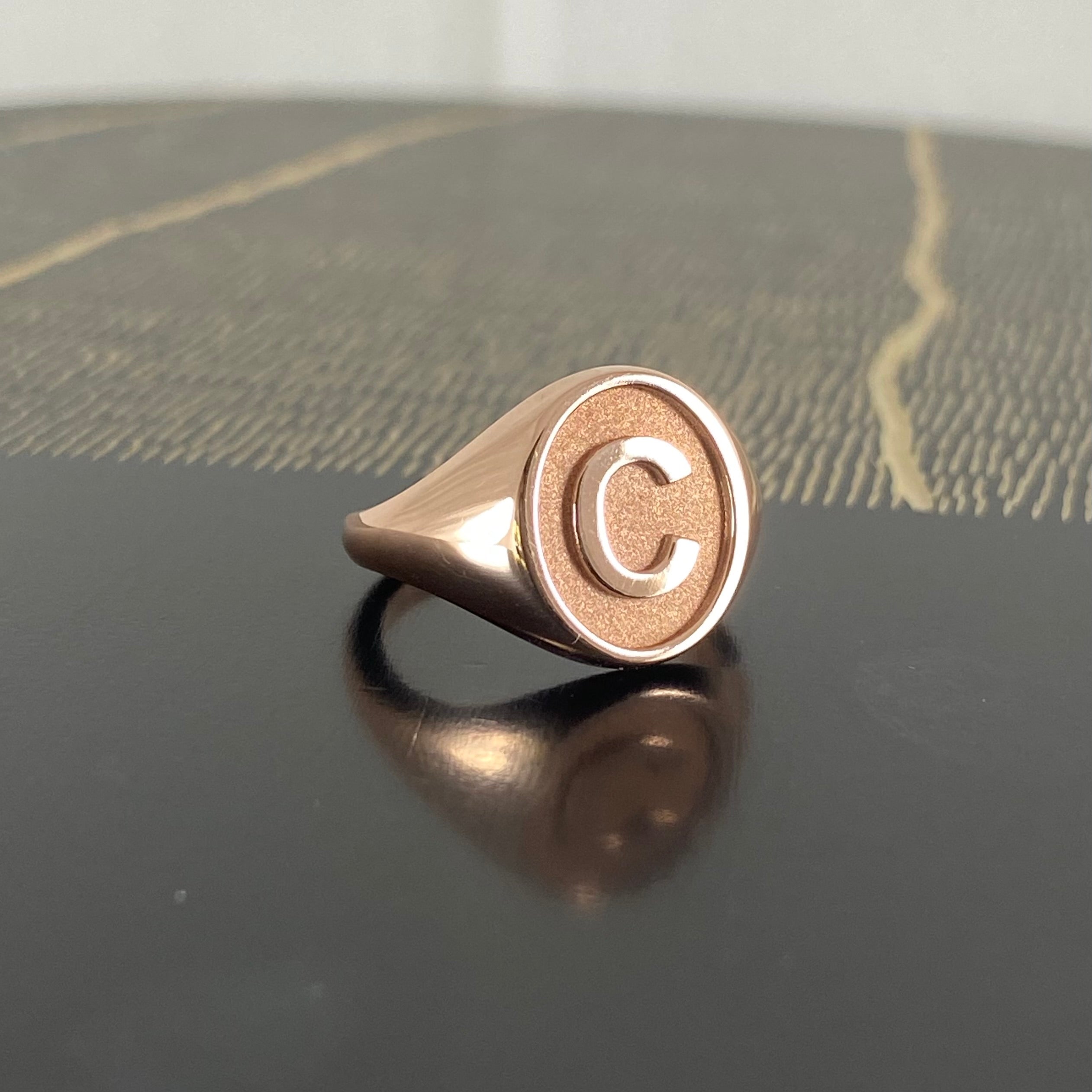 A - Alphabet Signet Ring A - Z -  9 Carat Rose Gold Signet Ring