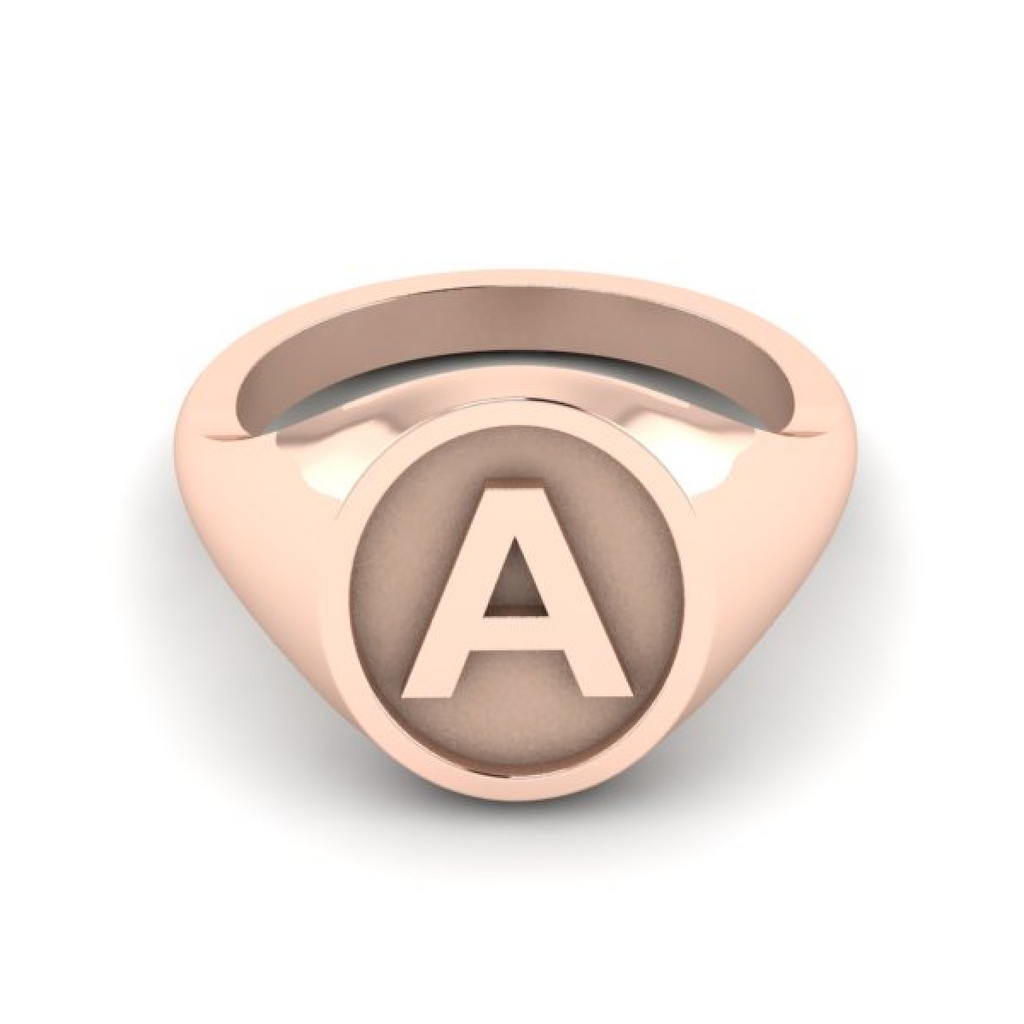 A - Alphabet Signet Ring A - Z -  9 Carat Rose Gold Signet Ring