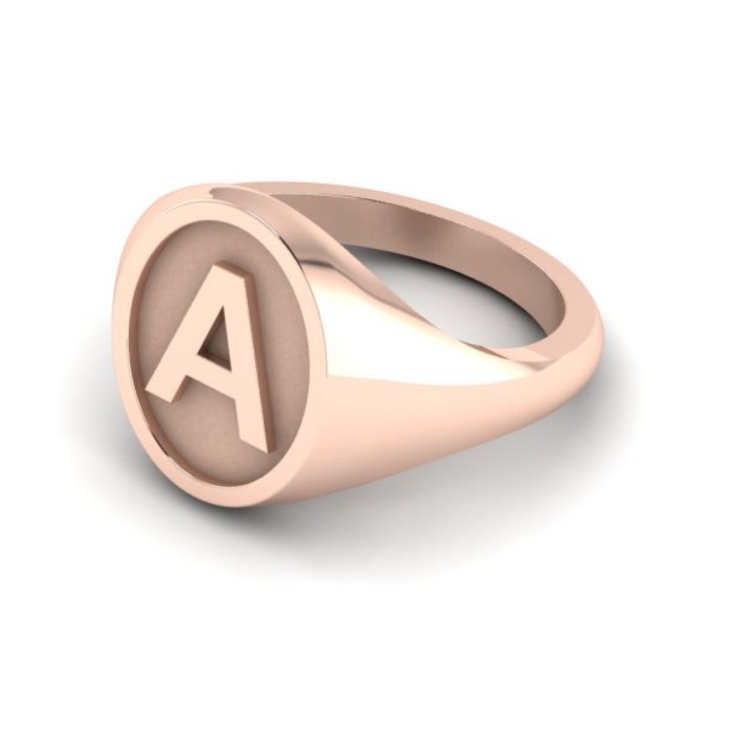 A - Alphabet Signet Ring A - Z -  9 Carat Rose Gold Signet Ring