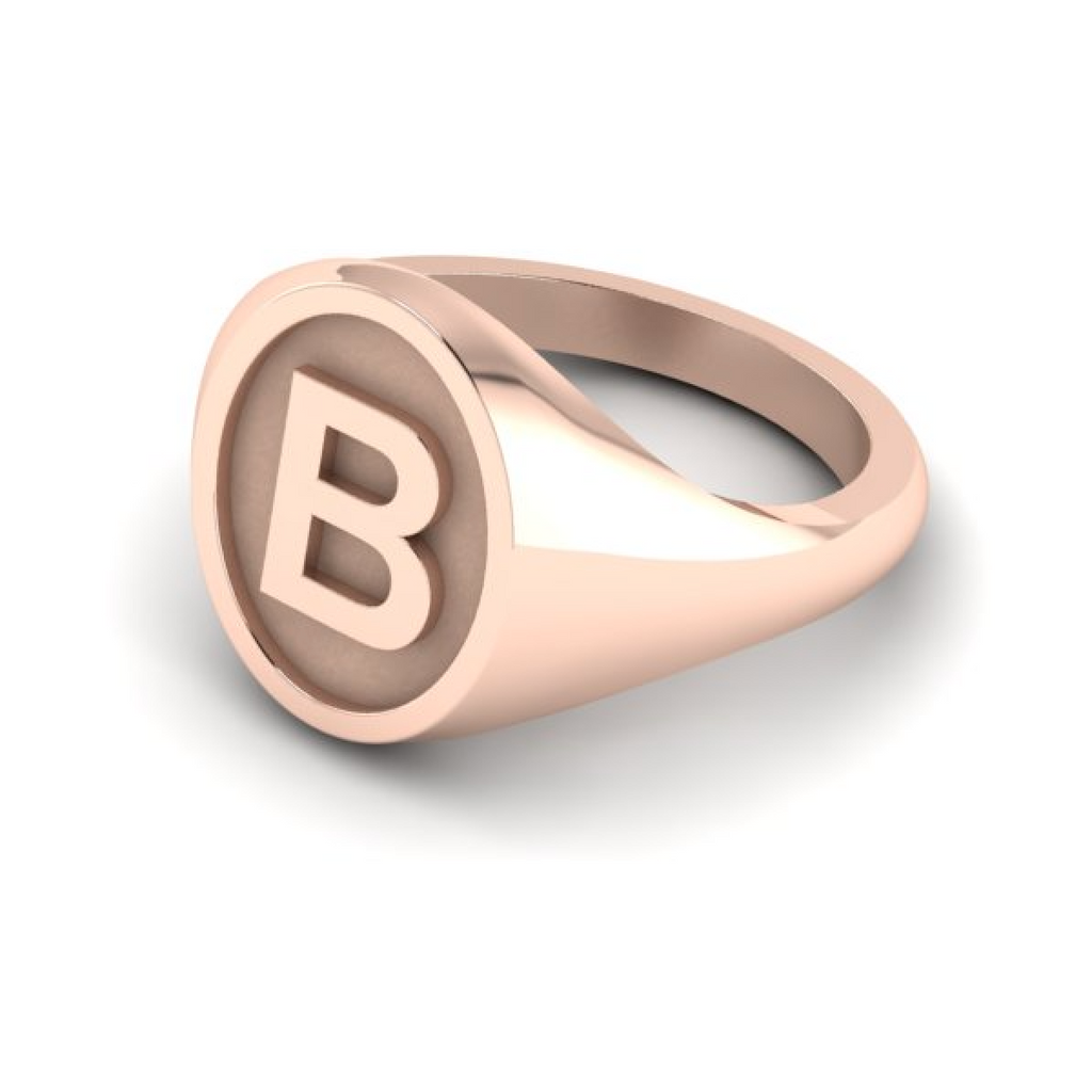 B - Alphabet Signet Ring A - Z -  9 Carat Rose Gold Signet Ring