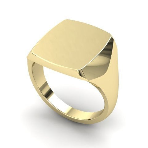 cushion signet ring 9 carat yellow gold 12mm x 10mm
