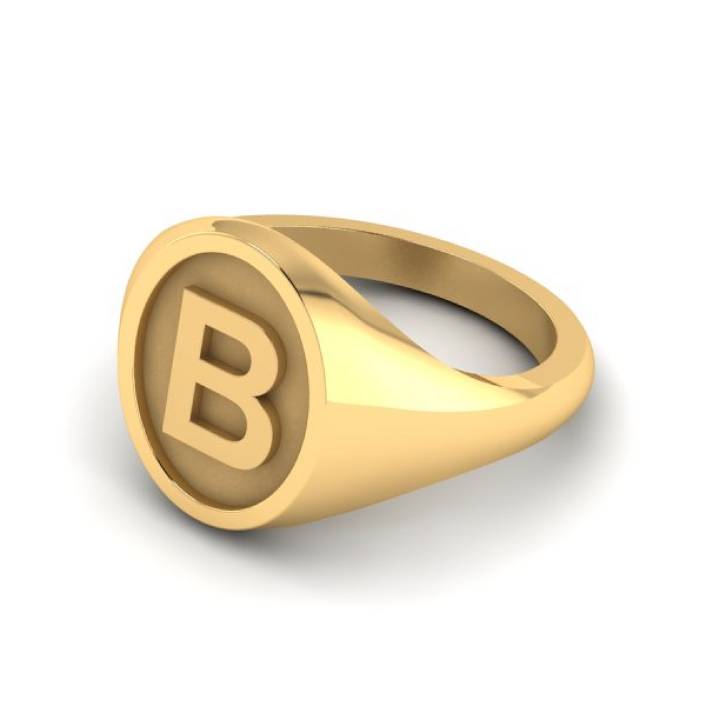 B - Alphabet Signet Ring A - Z -  9 Carat Yellow Gold Signet Ring
