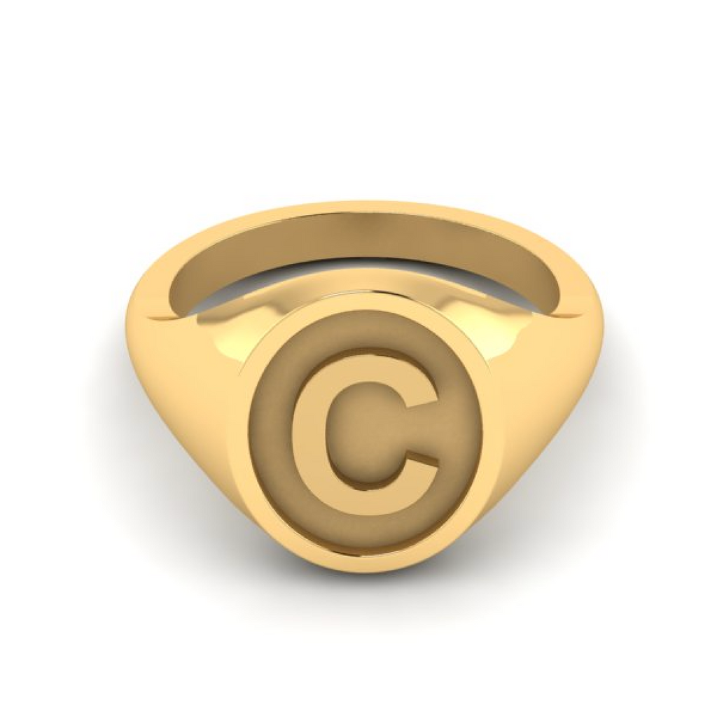 C - Alphabet Signet Ring A - Z -  9 Carat Yellow Gold Signet Ring