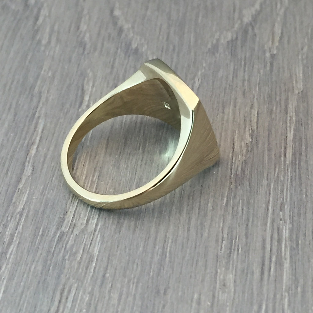 cushion signet ring 9 carat yellow gold 14mm x 12mm