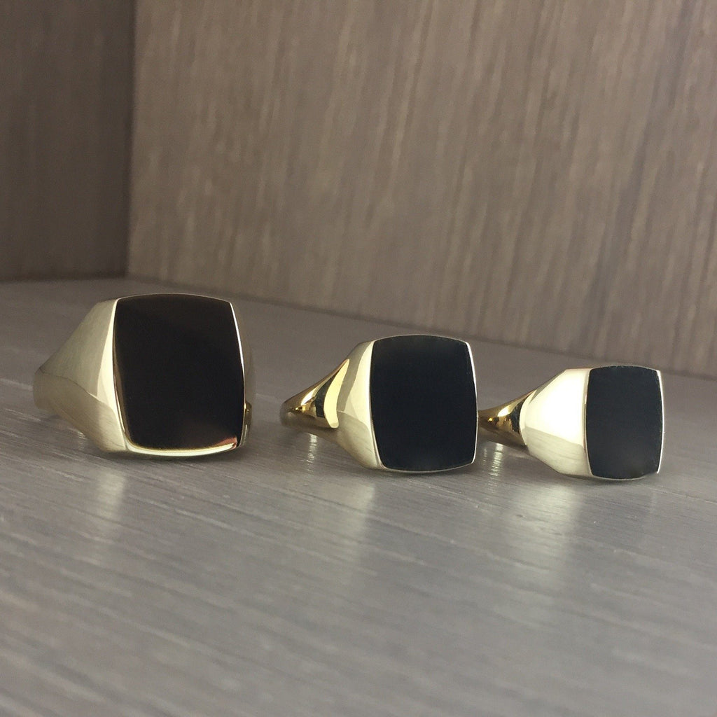 Three sizes cushion 9 carat yellow gold 16mm x 13mm, 14mm x 12mm, 12mm x 10mm